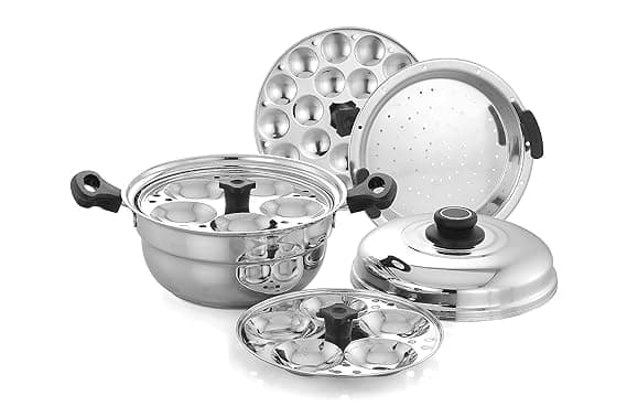 Maxx Idlipot - Multi Idli Pot Stainless Steel - Compatible with Gas & Induction - Includes Dhokla Maker with Steamer, 2 Idli Plates, 1 Mini Idli Plate – Momo Idiyaapam Maker