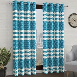 Door Curtains 7 Feet Set of 2, Abstract, Blue & White