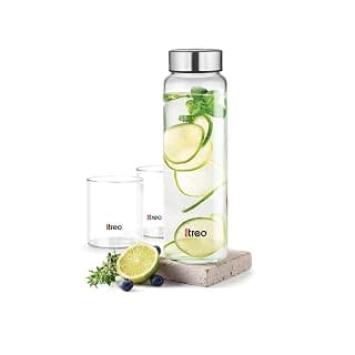 Treo By Milton Clearvue 3-Piece Hydration Set | Borosilicate Glass | 1 x 800 ml Glass Bottle & 2 x 210 ml Vector Tumblers | High Clarity | Ideal for Home, Office & Travel