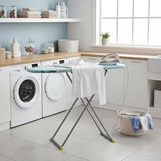 FLIPZON Premium Wooden 13" Unique Ironing Board with Heatproof Iron Holder | Foldable & Height Adjustable, Sturdy Frame | Compact & Space Saving Design (115 x 37 cm) (Pale Sky Blue)