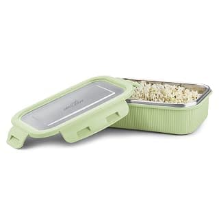 MILTON Cool Touch Rectangular 600 Stainless Steel Container, 580 ml, Green | Microwave Safe | Food Grade | BPA Free | Refrigerator Safe