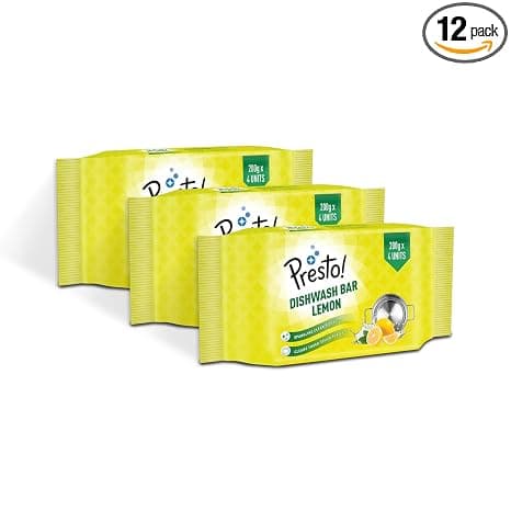 Presto! Dishwash Bar | 200 Gram | 12 count | 4 Bars Each X 3 Pack | Removes Tough Grease | Odour-Free Freshness | Gentle On Hands