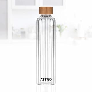 ATTRO Glassox Glacia High Borosilicate Screw Glass Bottle with Bamboo Lid Leakproof Ideal for Office, Travel, Home,Outdoor & Daily Use – Transparent – 750ml