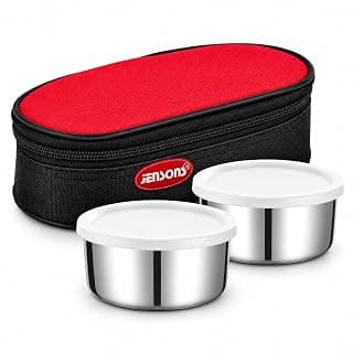 JENSONS Premium Essence Stainless Steel Lunchbox 3pc Set (350ml x 2) Tiffin for Office, School & College with Food Grade Steel Leakproof & Dishwasher Safe