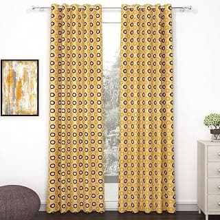 Door Curtains 7 Feet Set of 2, Dots, Brown