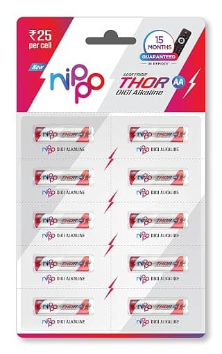 Nippo Thor Leakproof Alkaline AA Batteries 1.5V | Longer Lasting Batteries | Guaranteed 15 Months in Remote | Eco Friendly | Suited for All Types of Modern Devices|Pack of 10