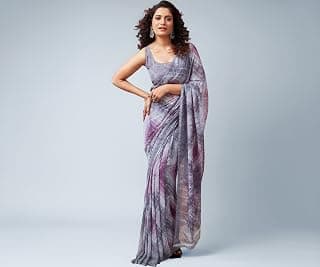 SIRIL Women's Printed Georgette Saree with Unstitched Blouse Piece
