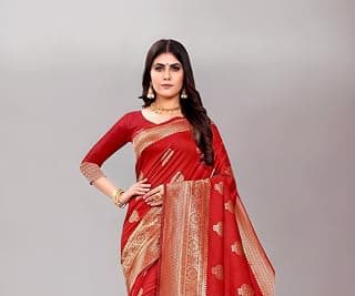 SIRIL Women's Banarasi Soft Silk Saree Pure Silk with Unstitched Blouse Piece